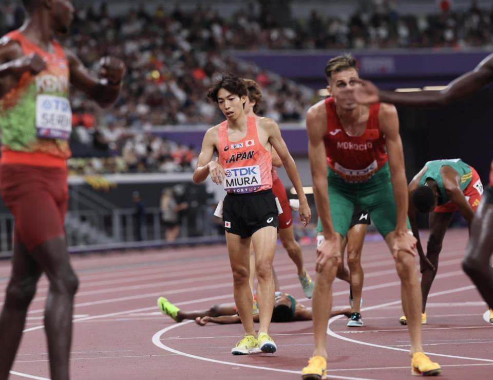 　男子３０００メートル障害決勝で８位入賞の三浦龍司（撮影・石井剣太郎）