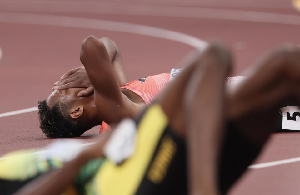 　男子１１０メートル障害決勝でメダルを逃した村竹ラシッド（撮影・石井剣太郎）
