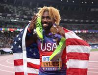 　男子２００メートルで４連覇を果たしたノア・ライルズ（撮影・石井剣太郎）