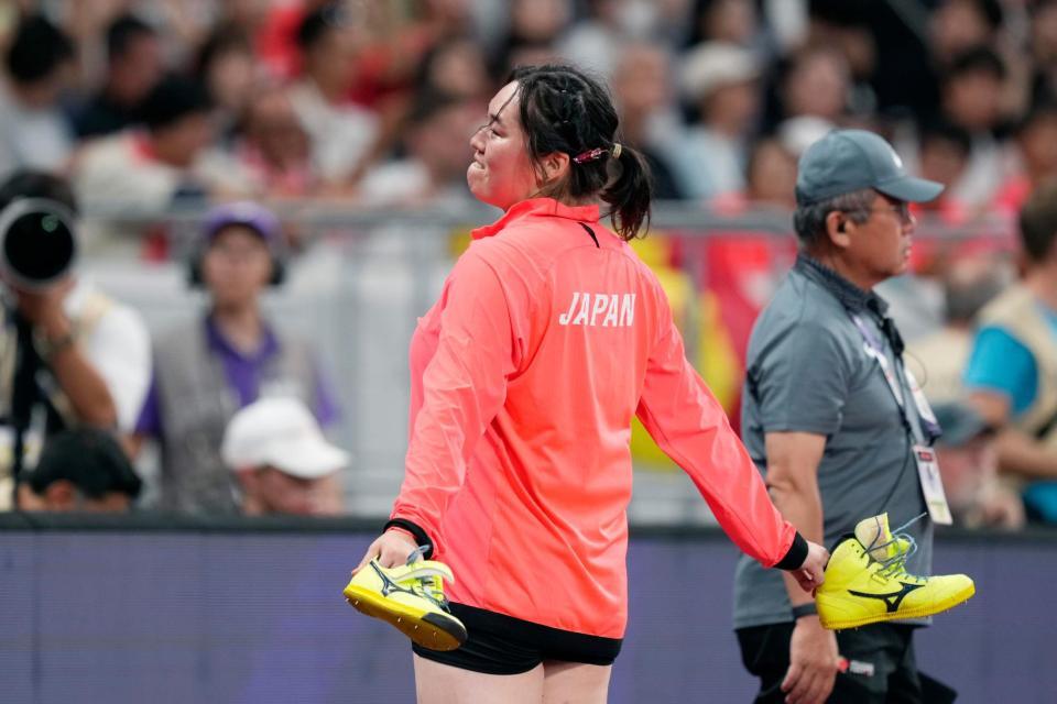 　女子やり投げ予選競技を終えた北口榛花
