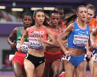 　女子５０００メートル決勝に臨む田中希実（撮影・石井剣太郎）