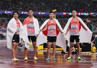 　メダルを逃した（左から）小池祐貴、栁田大輝、桐生祥秀、鵜沢飛羽（撮影・石井剣太郎）