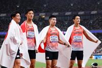 　男子４００メートルリレーで６位となった（左から）小池祐貴、柳田大輝、桐生祥秀、鵜沢飛羽