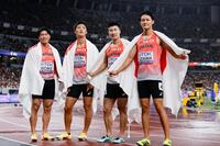 　男子４００メートルリレーで６位となった（左から）小池祐貴、柳田大輝、桐生祥秀、鵜沢飛羽