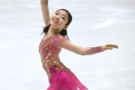 　女子ＳＰ　演技する千葉百音＝オーベルストドルフ（共同）