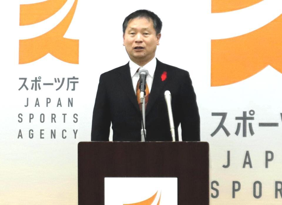 　就任会見を行った河合純一会長