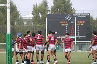 　前半、声を掛け合う京産大のメンバー