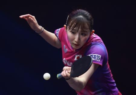 　チャンピオンズ・フランクフルト１回戦で勝利した早田ひな＝６日、フランクフルト（ゲッティ＝共同）