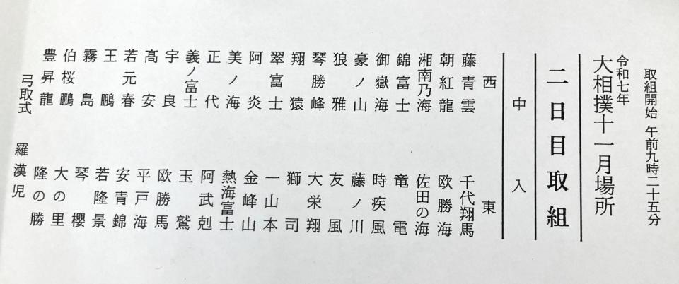 大相撲九勝場所２日目の幕内取組
