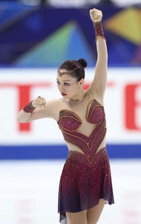 　女子フリーで気合の入った表情を見せる樋口新葉（撮影・中田匡峻）