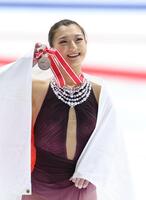 　女子シングルで優勝した坂本花織（撮影・中田匡峻）