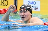 　男子２００ｍ個人メドレーで優勝した松下知之（撮影・佐藤厚）