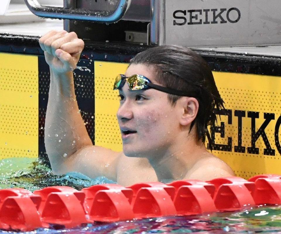　男子２００ｍ個人メドレーで優勝した松下知之（撮影・佐藤厚）