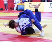 　３回戦で韓国選手に技ありを奪われる阿部一二三（撮影・金田祐二）