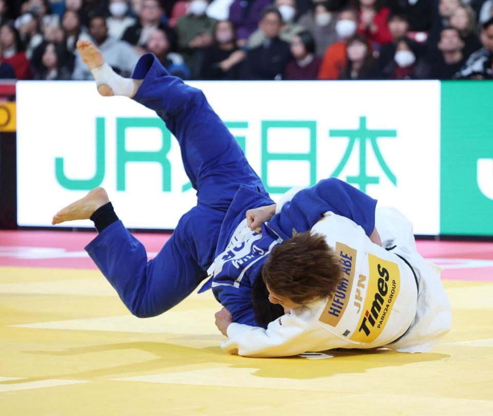 　３回戦で韓国選手に逆転勝利の阿部一二三（撮影・金田祐二）