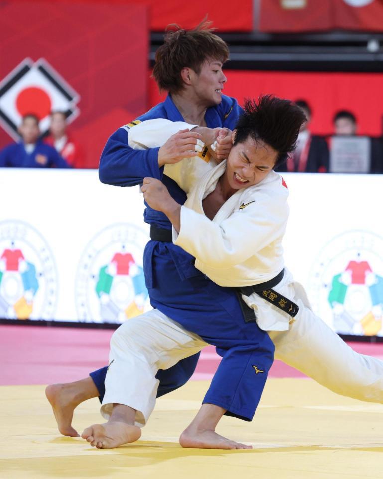 　武岡毅と準決勝で１２分超の死闘を制した阿部一二三（撮影・金田祐二）