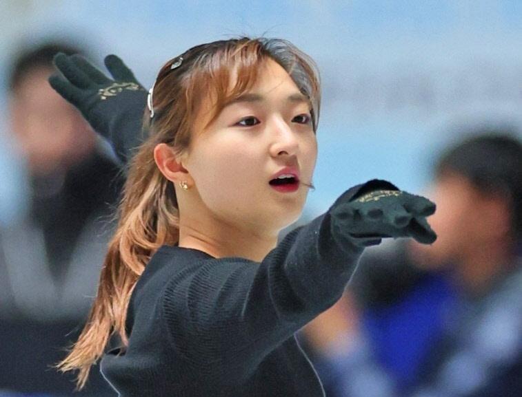 　公式練習で調整する坂本花織