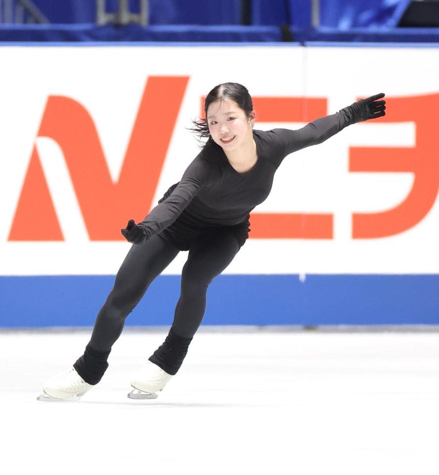 　公開練習に臨む中井亜美（撮影・石井剣太郎）