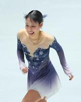 　演技を終え笑顔を見せる三原舞依