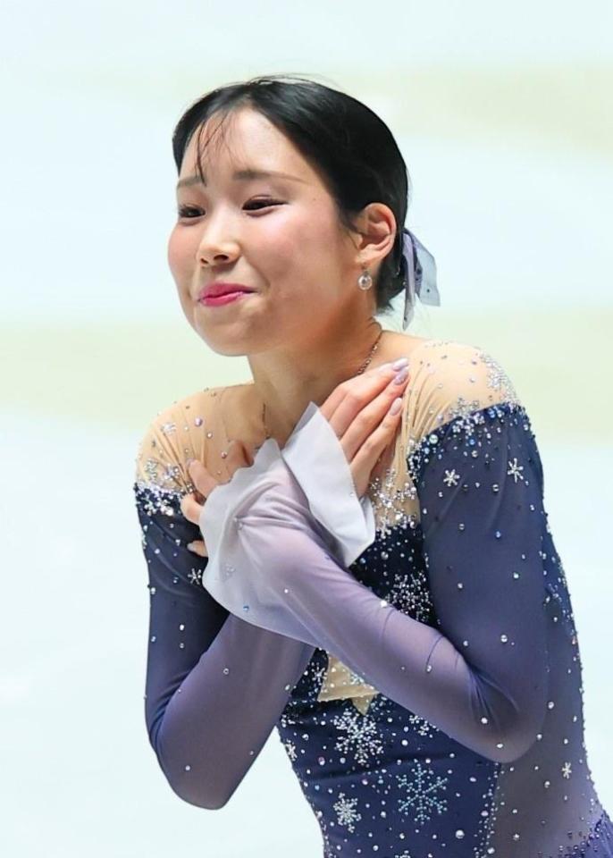 　演技を終え、ほっとした表情を見せる三原舞依