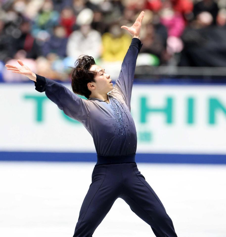 　フリーの演技をする鍵山優真（撮影・石井剣太郎）