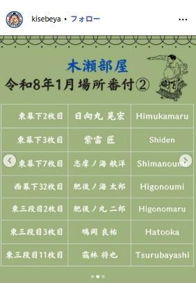 　木瀬部屋公式インスタグラム（＠ｋｉｓｅｂｅｙａ）から