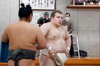 　時津風一門の連合稽古に参加した大関安青錦