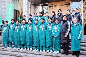 　優勝報告会を行った青学大駅伝部（撮影・南香穂）