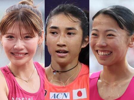 　（左から）中島ひとみ、田中希実、久保凛
