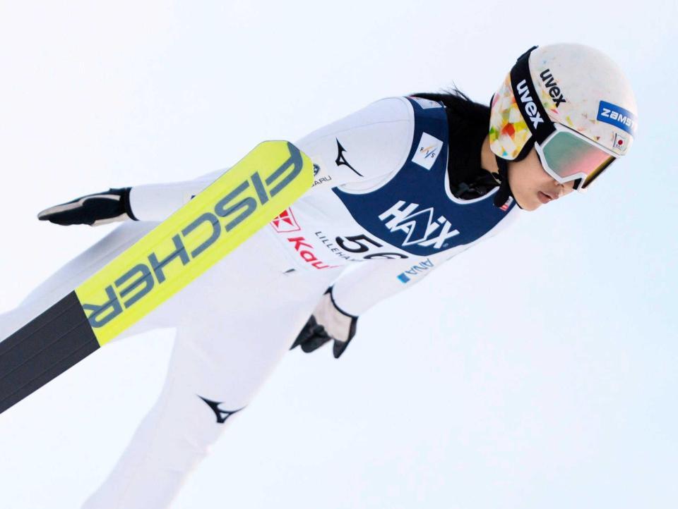 　Ｗ杯ジャンプ女子個人第１戦で初優勝した丸山希＝２０２５年１１月（共同）