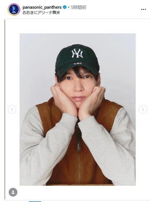 　私服姿の山内。大阪ブルテオンの公式インスタグラム（ｐａｎａｓｏｎｉｃ＿ｐａｎｔｈｅｒｓ）より 