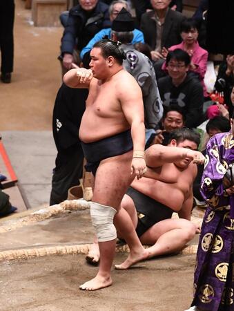 伯ノ富士（右）を下し１敗を守った豊昇龍（撮影・園田高夫）