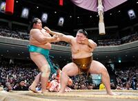 　王鵬（右）に押し出される琴桜