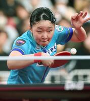 女子シングルス準々決勝で長崎美柚を破った張本美和