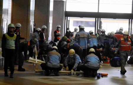 救急訓練が行われた国技館エントランス