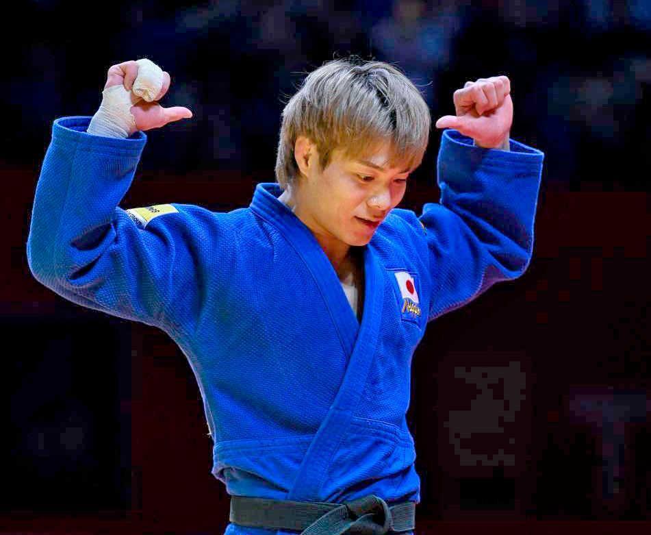 　柔道ＧＳタシケント大会の男子６６キロ級決勝で勝利し、喜ぶ阿部一二三＝タシケント（国際柔道連盟提供・共同）