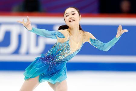 　女子フリー　演技する島田麻央＝タリン（共同）