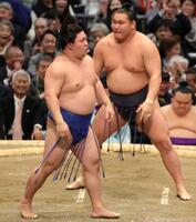 豊昇龍（右）を破る金星を挙げた藤ノ川（撮影・坂部計介）