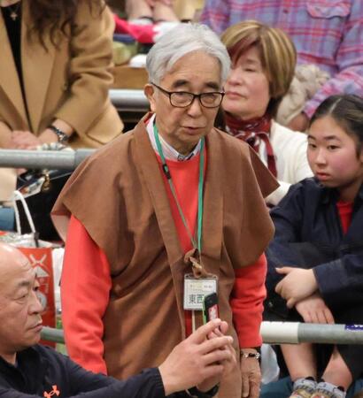 大相撲三月場所の観戦に訪れた大村崑（撮影・坂部計介）