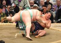 外掛けで琴桜に敗れ、優勝を逃した豊昇龍（撮影・坂部計介）