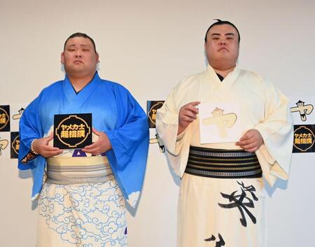 ヤメ力士超相撲での対戦が決まった（左から）大喜鵬、英乃海（撮影・持木克友）