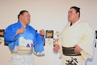 ヤメ力士超相撲での対戦に気合みなぎる（左から）大喜鵬、英乃海（撮影・持木克友）