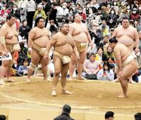 申し合いを行う高安（左）