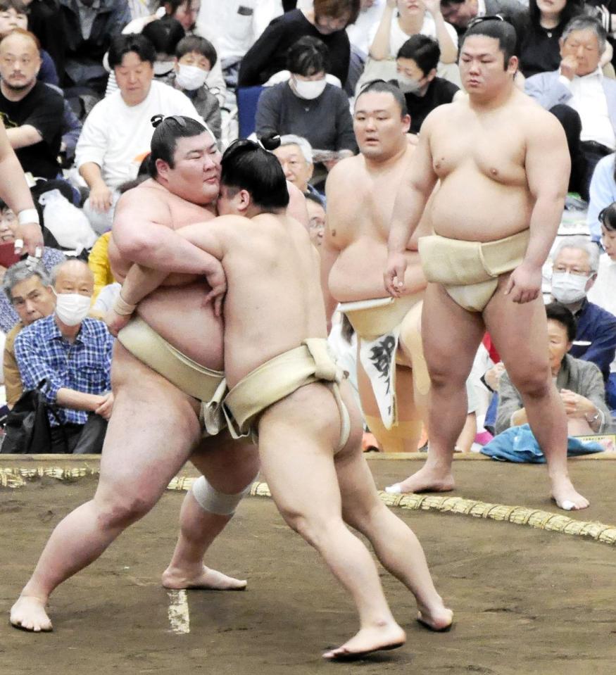 熱海富士にもろ差しで対抗する朝紅龍