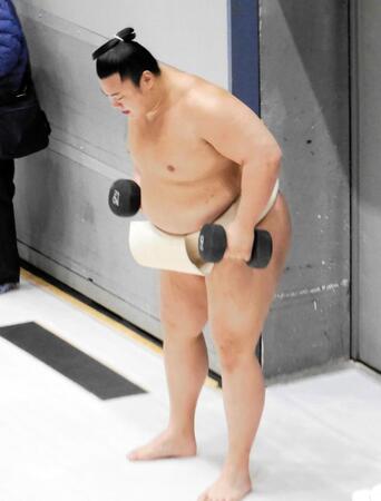 朝稽古で筋トレを行う翔猿