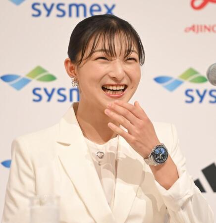 会見する坂本花織さん（撮影・高部洋祐）