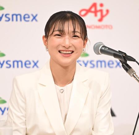 会見する坂本花織さん（撮影・高部洋祐）