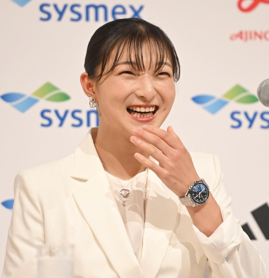 会見する坂本花織さん（撮影・高部洋祐）
