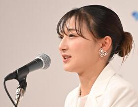 会見する坂本花織さん（撮影・高部洋祐）