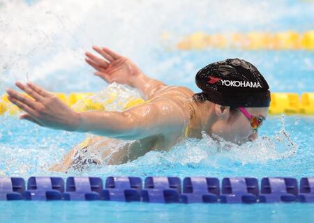 女子１００ｍバタフライで２位の池江璃花子（撮影・佐々木彰尚）